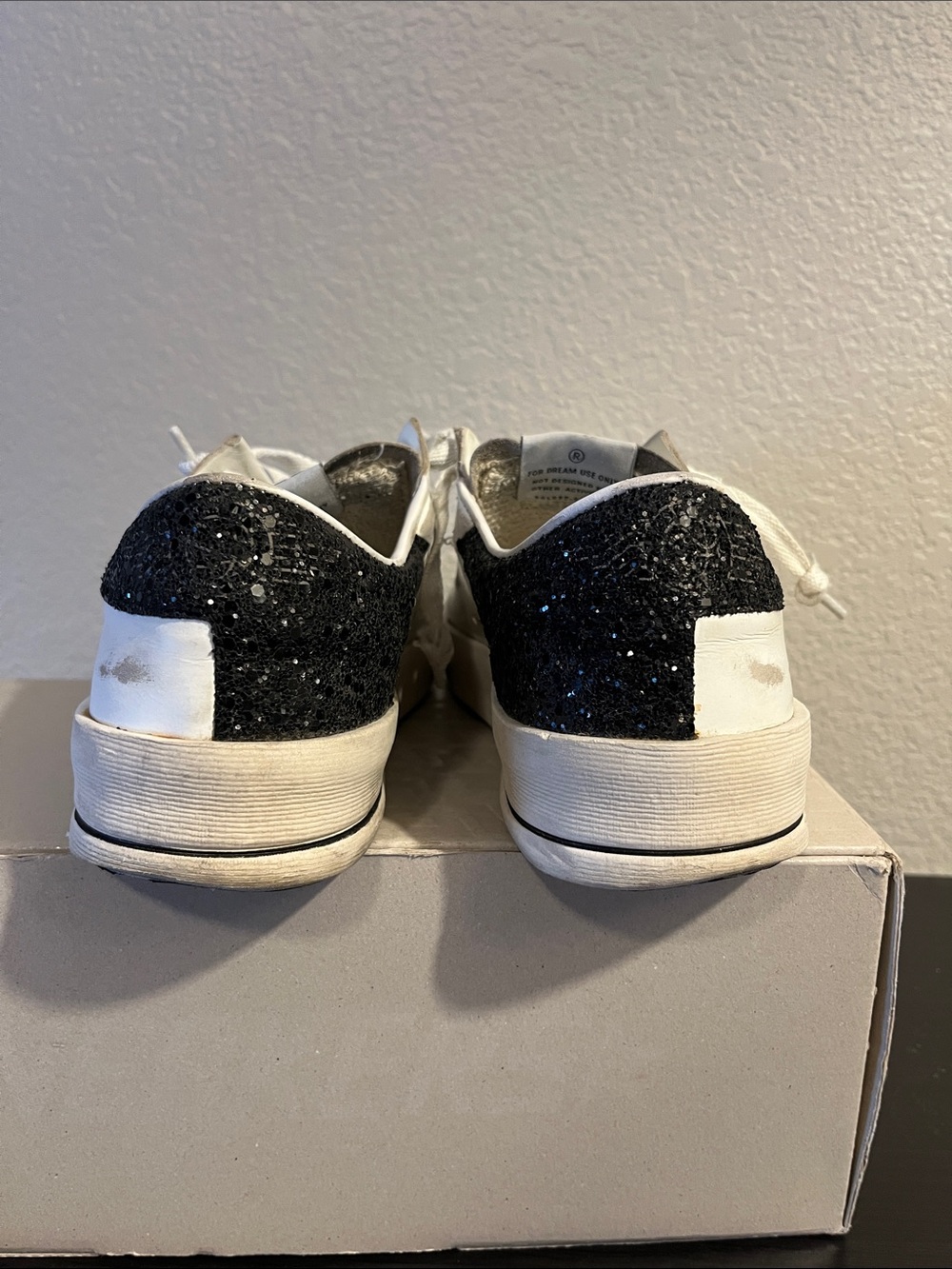 Private Edition(EU 39)Stardan White Sneakers with Black Glitter Heel Accent USED - Picture 4 of 8